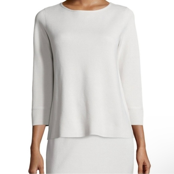 Eileen Fisher Silk & Organic Cotton Interlock Box Knit Shirt in Bone Large - Picture 1 of 10